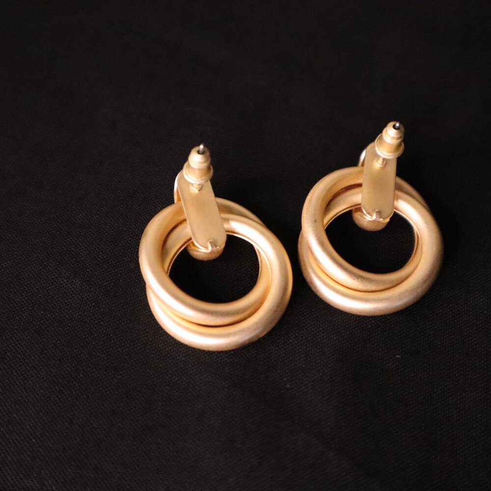 Minimalist Gold-Tone Double Hoop Knot Earrings - Picture 2 of 3